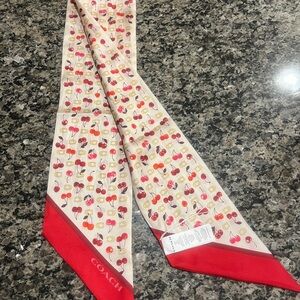 Coach Cherry Print Silk Twilly in Red and Cream